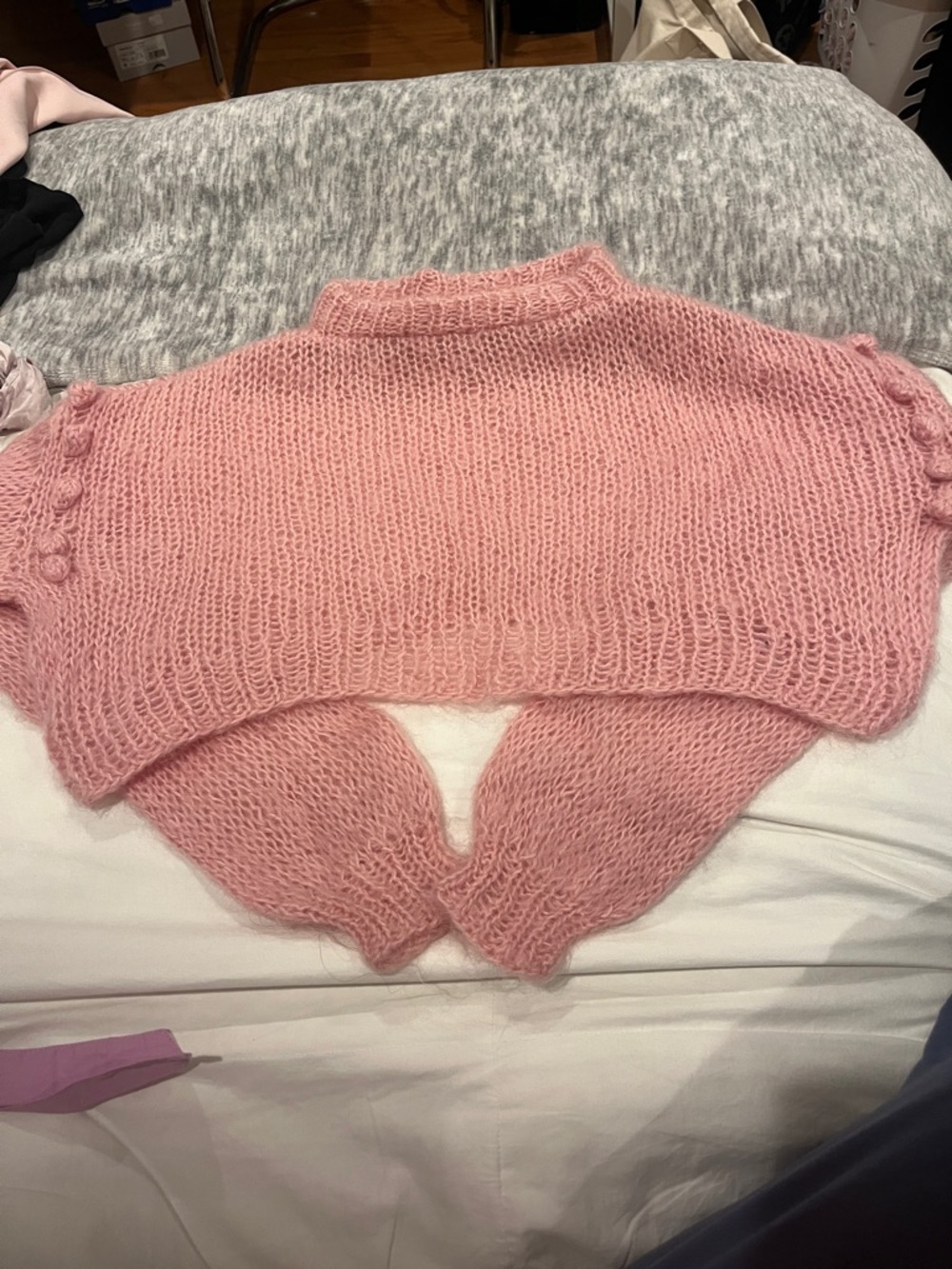 Soft Pink Cropped Mohair wool Women's Sweater